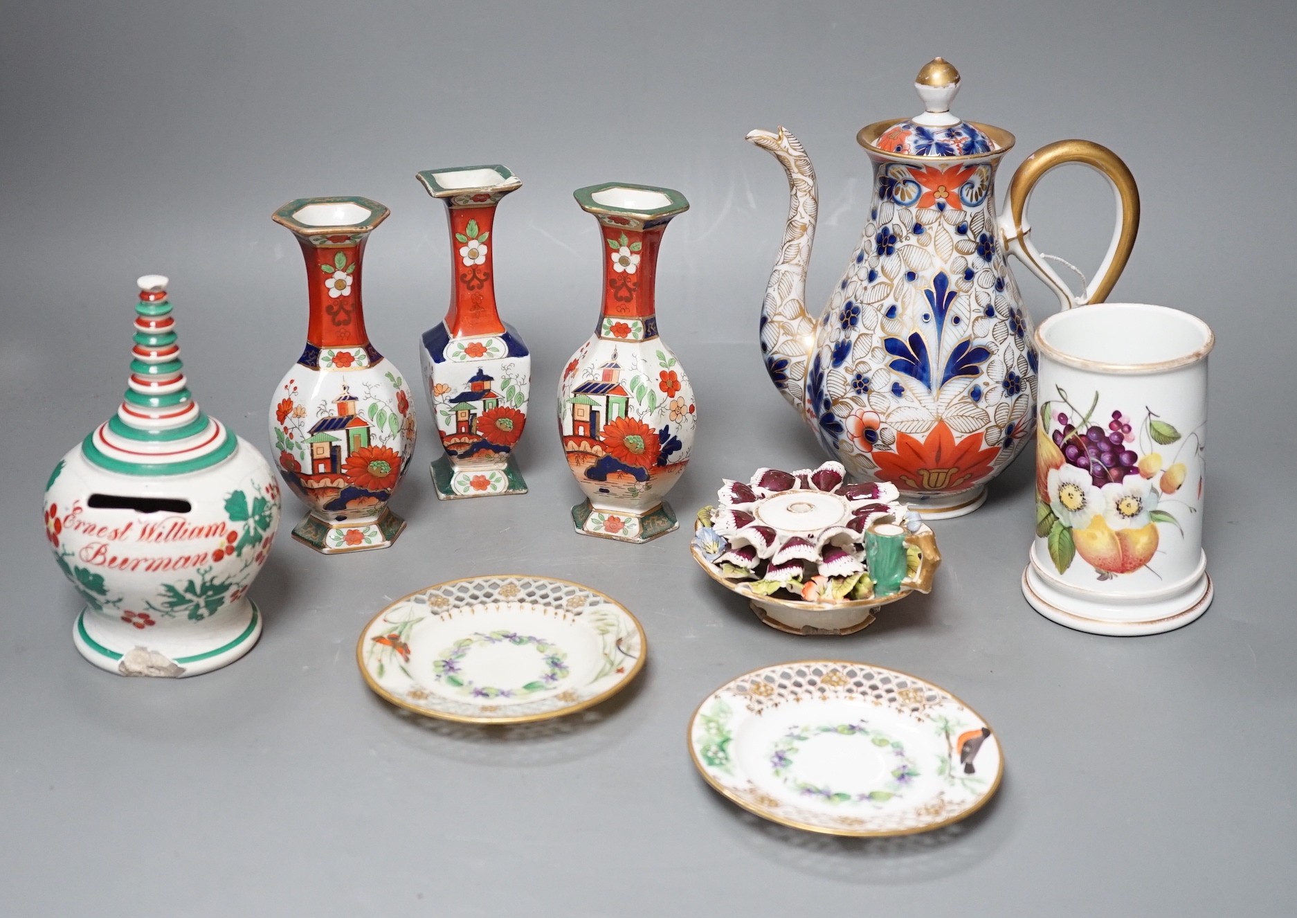 A group of English porcelain including two 19th century Worcester dishes